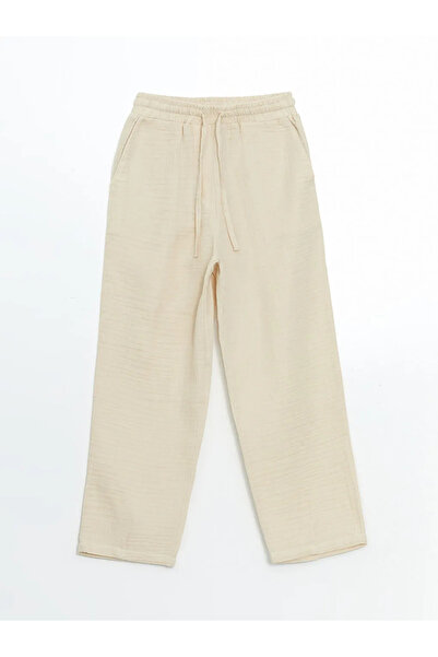 LC Waikiki Xside Beige Elastic Waist Straight Muslin Women's Trousers