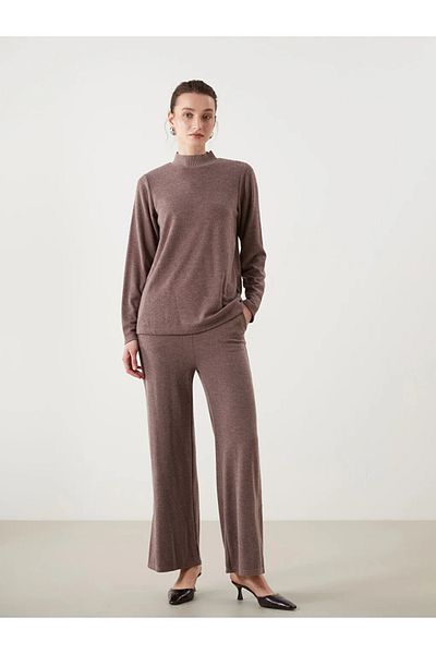 LC Waikiki Lcwaikiki Classic Brown Elastic Waist Wide Leg Women's Trousers