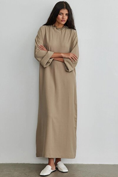 Saade Mink Wide Sleeve Belted Woven Dress
