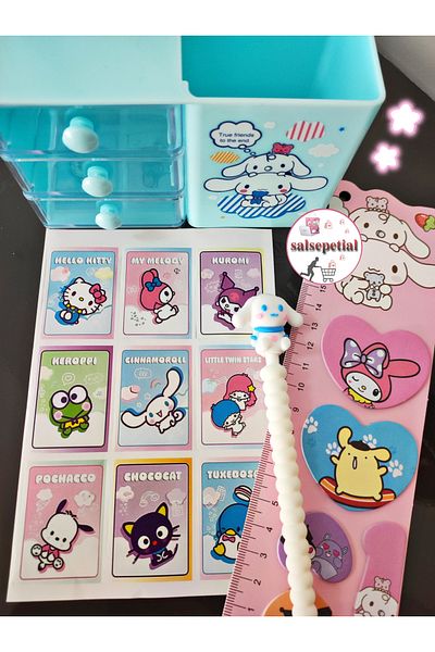 Salsepetial Cinnamoroll Trusa pentru creion cu sertar Cinamoroll Set de autocolante Post-it cu riglă pentru creion cu vârf de 0,7