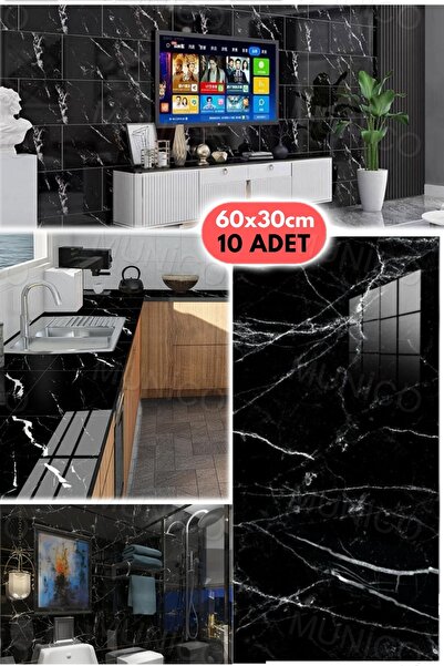 Munico 10 Pc Siyah Mermer Alüminyum Plastik Panel Duvar Kendinden Yapışkanlı ...