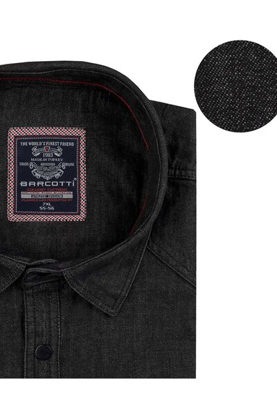 tambattal Winter Plus Size Denim Shirt Long Sleeve Black