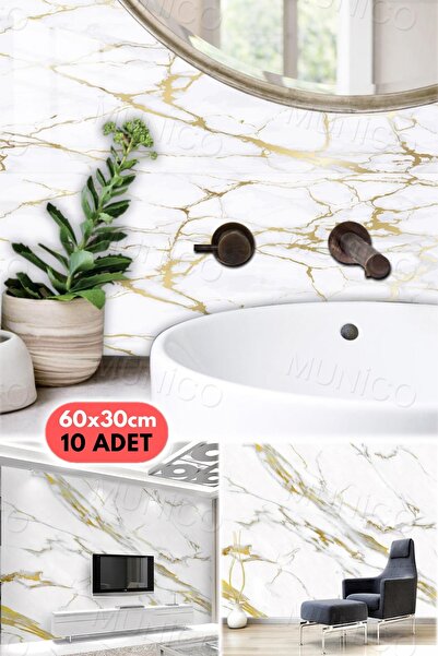 Munico 60 x 30 Cm Kolay Montajlı 10 Adet Vinil Banyo Su Nem Geçirmez Duvar Ka...