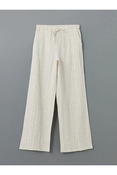 LC Waikiki Γυναικείο παντελόνι LCW Vision Beige Elastic Waist Linen Blend
