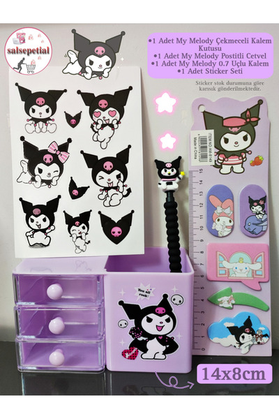 Salsepetial Trusa Kuromi cu sertar Kuromi 0.7 Pen Pen Kuromi Set de autocolante Post-it cu riglă Kuromi
