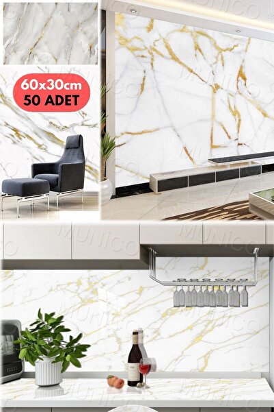 Munico 50 Adet 60x30 Vinil Modern Su Geçirmez Duvar Çıkartmaları Kendinden Ya...