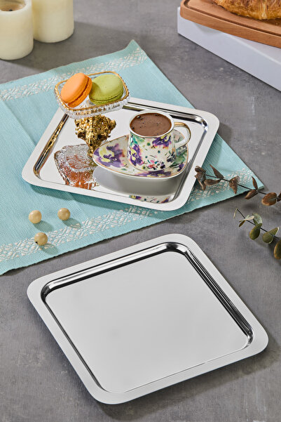 Ne Dilersen Lüx Kare Aksesuarlı Paslanmaz Çelik 4'Lü Gümüş Renk Kahve, Çay, D...