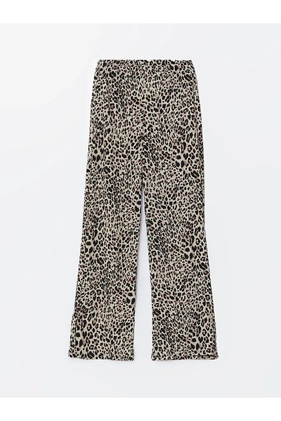LC Waikiki Lcwaikiki Classic Beige Elastic Waist Leopard Print Women's Trousers