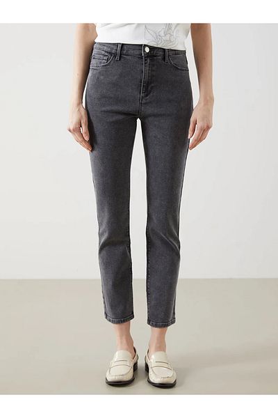 LC Waikiki Pantaloni de jeans pentru femei LCWAIKIKI Classic Gri Straight Fit