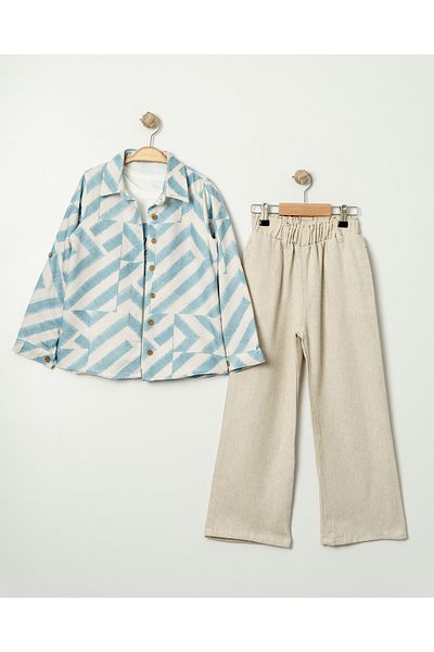 Pasur Bebe Girl's 3-Piece Set with Folded Shirt and Pants 9-12 Years