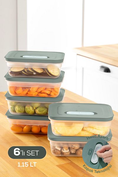 Vienev Adjustable Vegetable and Fruit Storage Container with 6 Air Channels 6X(1.15 Lt) Green