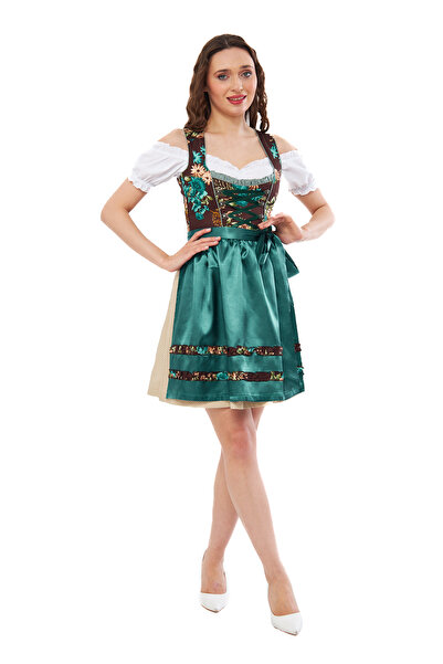 mbderoos Dirndl Elbise Oktoberfest Bavyera Kostümü Festivaller Geleneksel Alman Kıyafeti,Kadın Bavyera Dirndl