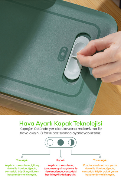 Vienev Adjustable Vegetable and Fruit Storage Container with 10 Air Ducts 4X(1.15 Lt) 2X(2.35-3.8-5 Lt) Mint