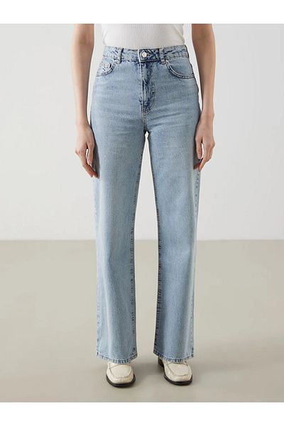 LC Waikiki Pantaloni de damă XSIDE albaștri cu talie înaltă cu picioare largi