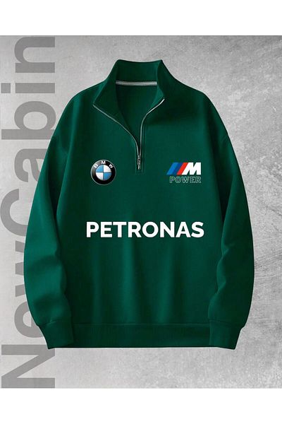 WEARTEX Φούτερ BMW Petronas με στάμπα χακί με μισό φερμουάρ