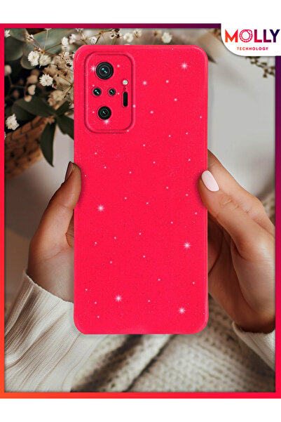 Molly Xiaomi Redmi Note 10 Pro İçin Neon Pembe Berry Simli Parlak Silikon Kılıf