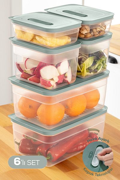 Vienev Adjustable Vegetable and Fruit Storage Container with 6 Air Ducts 2X(1.15-2.35-5 Lt) Mint