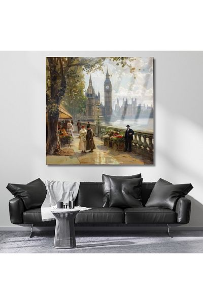 Artarilion Tabloul cu sticlă securizată din Londra veche Tablou de salon Model de pictură clasică Decor de casă din sticlă securizată