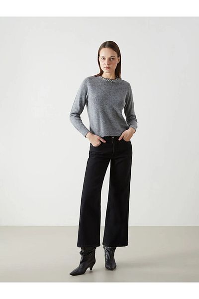 LC Waikiki Γυναικείο τζιν παντελόνι LCW Jeans Μαύρο Wideleg