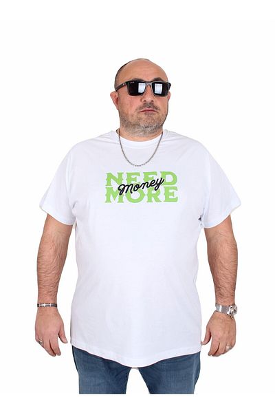 MocGrande Tricou cu decolteu rotund pentru bărbați, mărime mare, Need More 25139 ALB