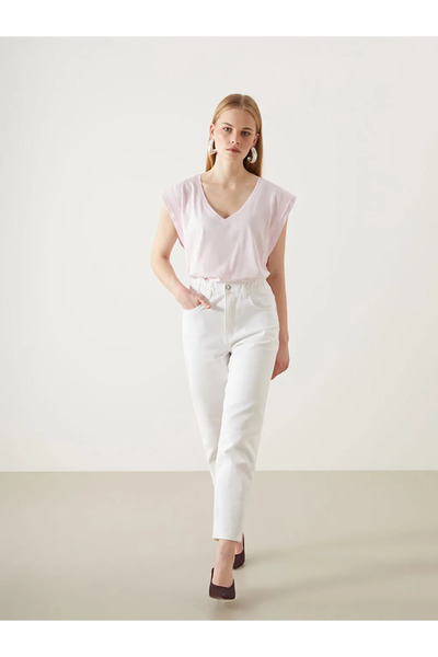 LC Waikiki LCW Jeans Beyaz Beli Lastikli Slouchy Fit Kadın Jean Pantolon