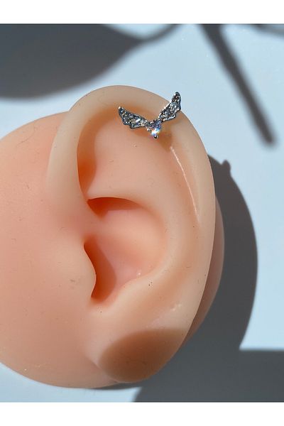 kurukafagift Piercing with Stones - Tragus Helix Lobe Cartilage Bat Steel