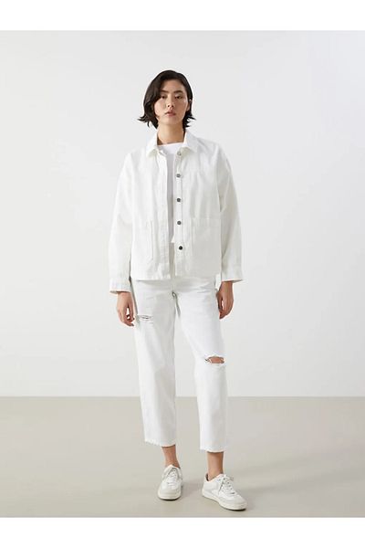 LC Waikiki LCW Jeans Białe Boyfriend Ripped Detail Jeans Damskie Spodnie Jeansowe