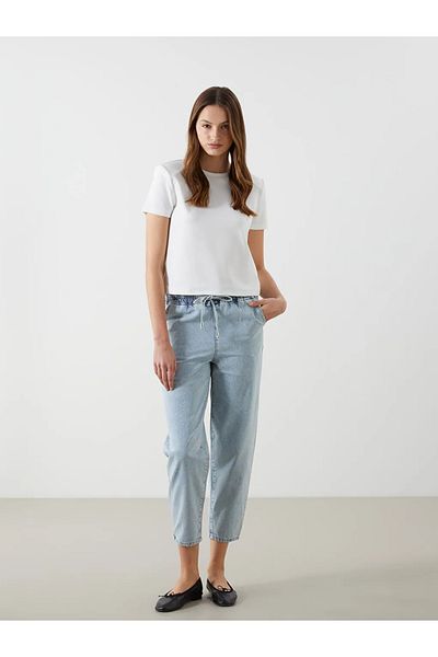 LC Waikiki LCW Jeans Indigo Pantaloni de damă Mom Fit cu talie elastică