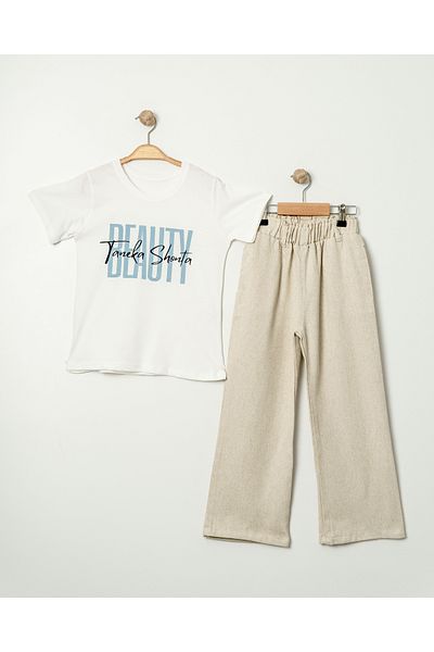 Pasur Bebe Girl's 3-Piece Set with Folded Shirt and Pants 9-12 Years