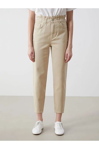 LC Waikiki Lcw Jeans Beige Elastic Waist Slouchy Fit Women's Jeans