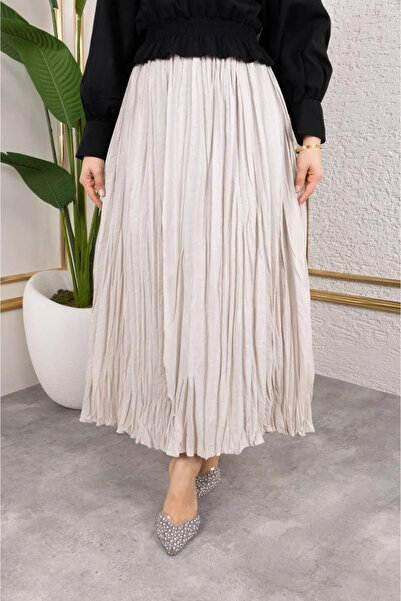 VıoShıne Kadın Beli Lastikli Cepli Kraş Etek