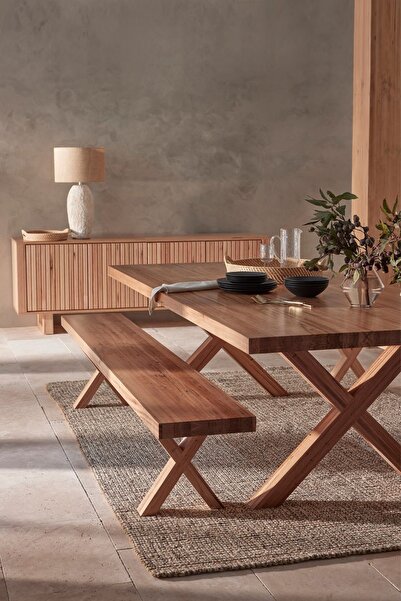 shardywood Ahşap Banklı Yemek Masası Takımı Mutfak Masası Takımı 150x70