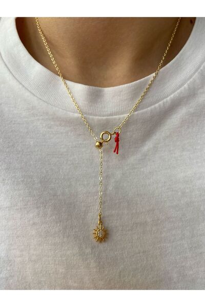 Arsaley Collection Taşlı Yıldız Plaka Ve Kırmızı Kurdela Altın Kaplama Gold A...