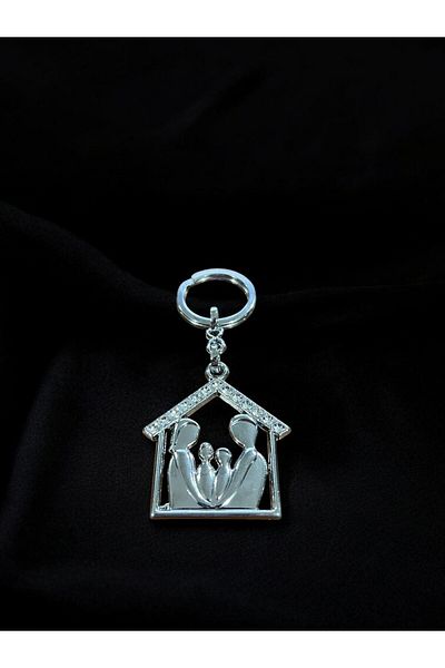 GLANZEND Silver Family Keychain with Zircon Stone