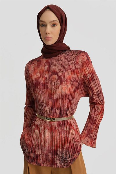 Armine Dark Red Pleated Blouse 25Y3703