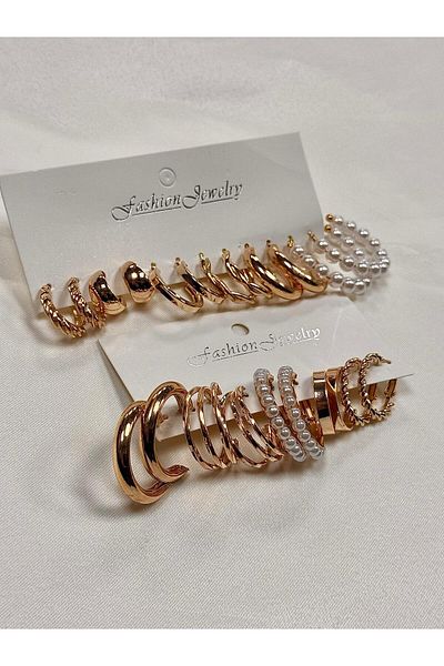 Perry Accesories مجموعة أقراط متعددة الأشكال من اللؤلؤ للنساء مع مشبك وظهر معدني