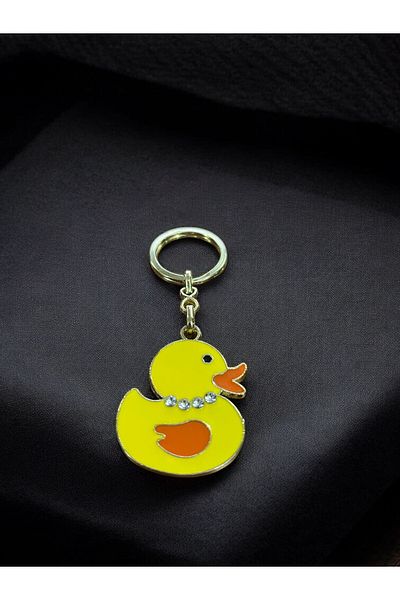 GLANZEND Zircon Stone Gold Plated Duck Keychain