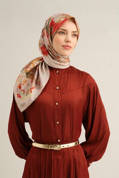 Armine Patterned Pure Silk Sura Scarf 9334- 10