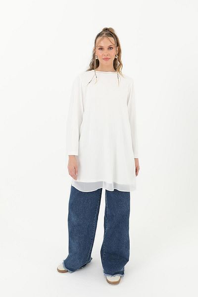 Zeynep Butik Puane تونيك شيفون أمامي بأكمام طويلة 10269 1667