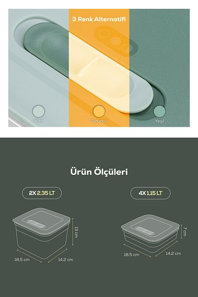 Vienev Adjustable Vegetable and Fruit Storage Container with 6 Air Ducts 4X(1.15 Lt) 2X(2.35 Lt) Green