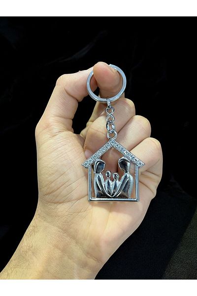 GLANZEND Silver Family Keychain with Zircon Stone