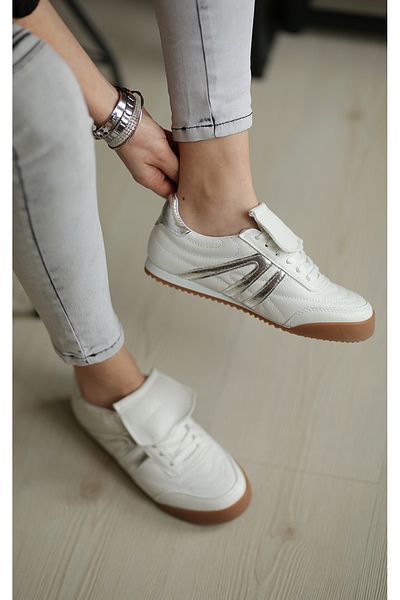 EREN SHOES BAG Bi̇anca Lace-Up Silver Detailed Rubber Sole Sports Shoes