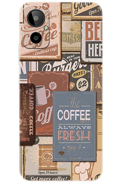 General Mobile GM 23 SE (G314) Uyumlu Kılıf Desen Baskılı Silikon Kahveci Tab...