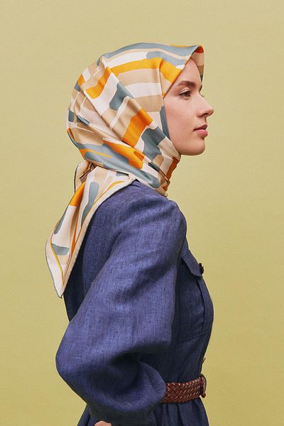 Armine Patterned Pure Silk Sura Scarf 9303- 03