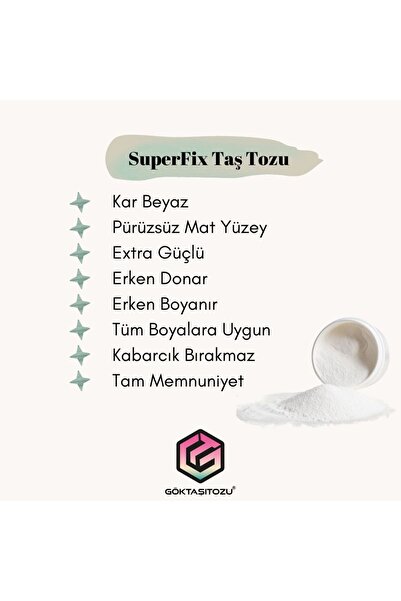 Göktaşı Tozu SUPERFIX TAŞ TOZU HOBİ HARCI OBJE MUMLUK HEYKEL SAKSI TEPSİ YAPIMI İÇİN KAR BEYAZ DÖKÜM TOZU 2 KG
