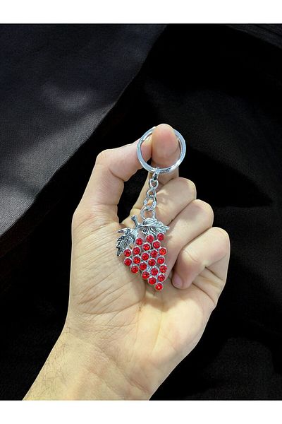 GLANZEND Silver Red Grape Keychain with Zircon Stone