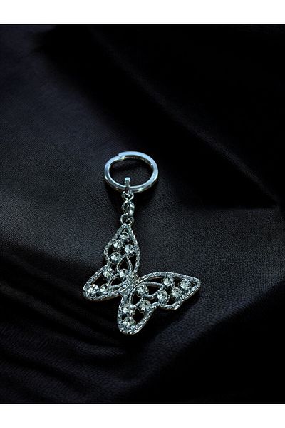 GLANZEND Silver Butterfly Keychain with Zircon Stone