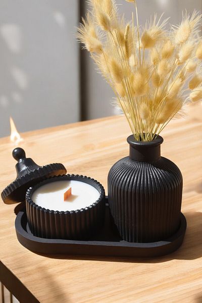 pamircandles Vintage Decorative 3 Piece Candle Holder Vase Set - Scented Coffee Table Objects