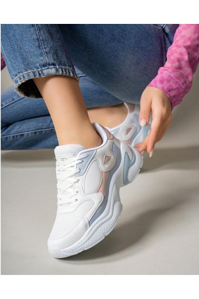 Elit 219 White Comfortable Lightweight High Sole Casual Women's Sneakers