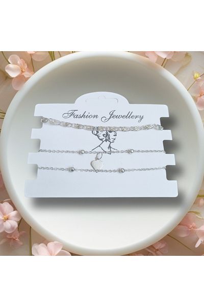 MUUN STORE Silver Color 3-Piece Chain Bracelet Set - Stylish and Elegant Design - Bracelet Suitable for Every Style